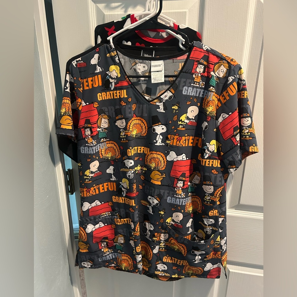Snoopy Peanuts Thanksgiving Scrub Top